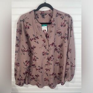 Hilary Radley Floral Mauve V-Neck Long Sleeve Business Casual Blouse XL Women’s